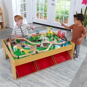 KidKraft Waterfall Mountain Wooden Train Set & Table with 120 Pieces, 3 Storage